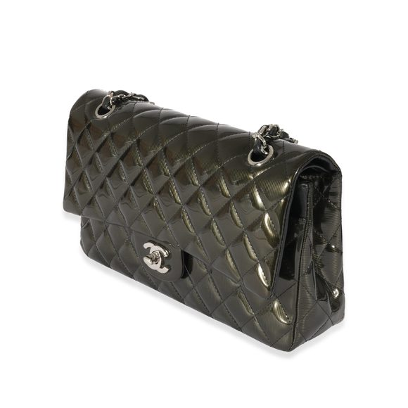 Chanel Green Patent Stripe Medium Classic Flap - Picture 2 of 8